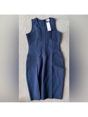 Parker Navy Paneled Midi Sheath Dress